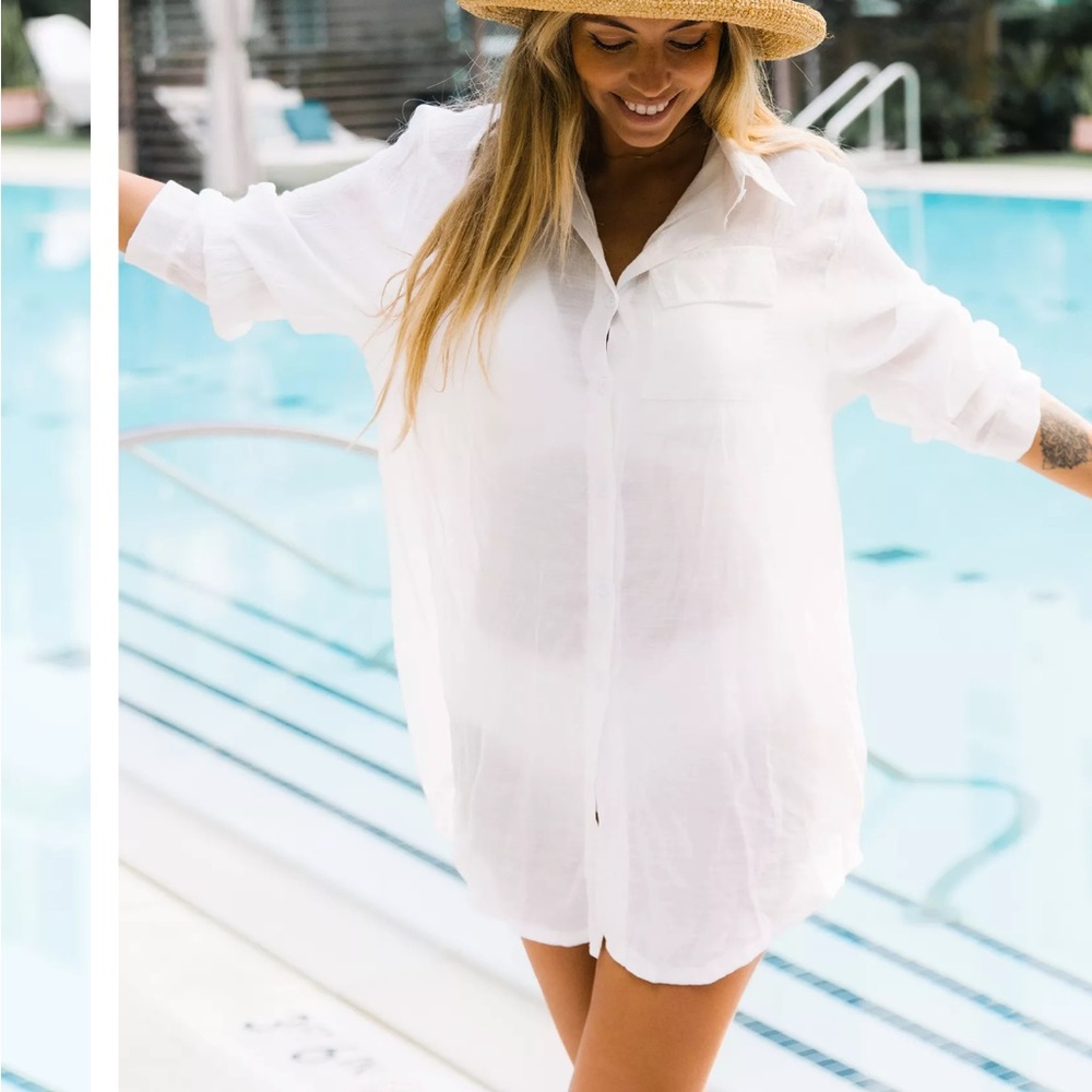 Cupshe Navaeh white semi sheer shirt swim cover up